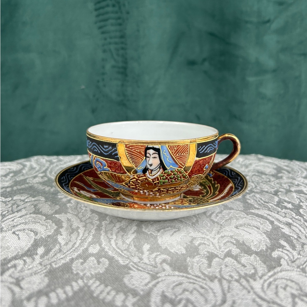 Vintage Satsuma Hand painted Japanese Teacup and Saucer Set